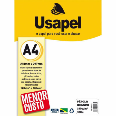 Papel A4 Perolado Usapel Branco 180g Cx.c/30