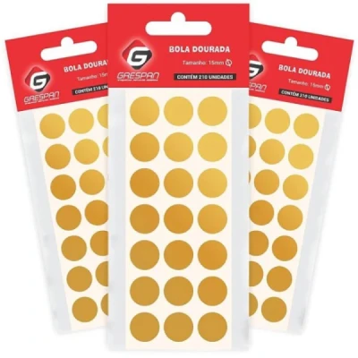 ETIQUETA BOLA 15MM C/210 OURO GRESPAN