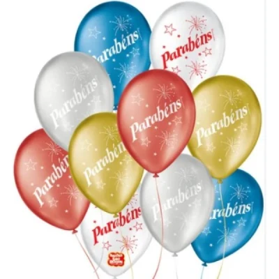BALAO LISO 9.0 PARABENS CINTILANTE C/25 SAO ROQUE