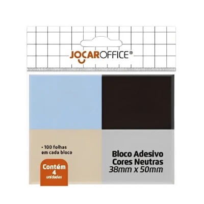 BLOCO ADESIVO CORES NEUTRAS 38MMX50MM 100F C/ 4 BLOCOS JOCAR OFFICE