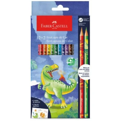 LAPIS DE COR C/12+2 COLEÇÃO DINOSSAURO - FABER