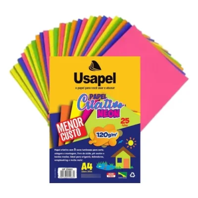 PAPEL CRIATIVO A4 COLORIDO NEON 120G C/25F 25063 USAPEL