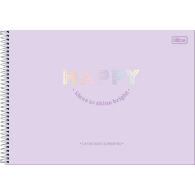 CADERNO DE CARTOGRAFIA E DESENHO ESPIRAL CAPA DURA HAPPY 80 FOLHAS