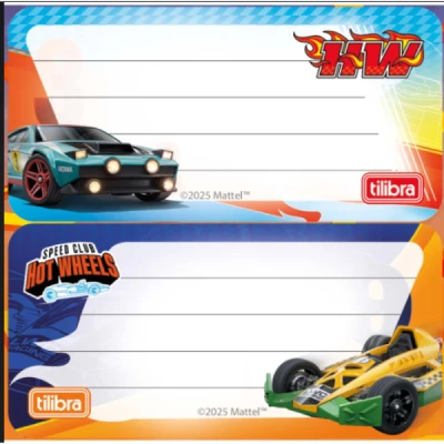 ETIQUETA CADERNO HOT WHEELS C/08 TILIBRA