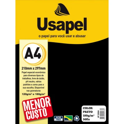 PAPEL A4 180G 50F PRETO USAPEL