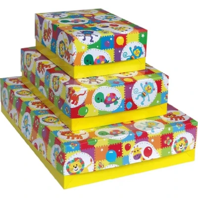 CAIXA PARA PRESENTE COM TAMPA FESTAS MD 26X19,5X7,5 SORTIDO KIT534M - CRISTINA