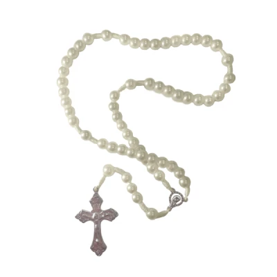 TERCO PEROLA BRANCA C/ CRUZ DE METAL 8MM T-035 BELLA ARTE