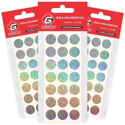 ETIQUETA BOLA 15MM C/84 HOLOGRAFICA GRESPAN