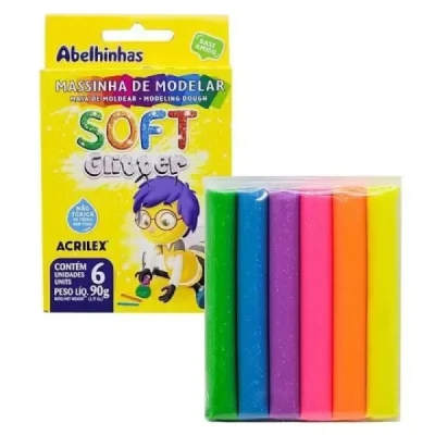 MASSA DE MODELAR C/06 CORES GLITTER REF07360 - ACRILEX