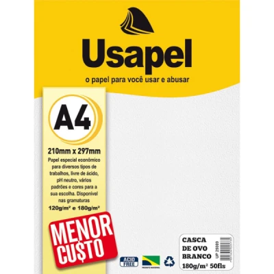 PAPEL CASCA DE OVO A4 180G BRANCO 50F  USAPEL