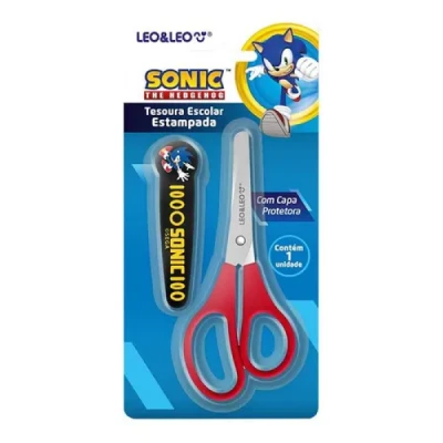 TESOURA ESCOLAR ESTAMPADA COM CAPA SONIC REF10189 - LEONORA