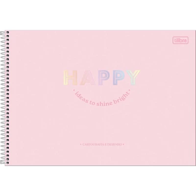 CADERNO DE CARTOGRAFIA E DESENHO ESPIRAL CAPA DURA HAPPY 80 FOLHAS