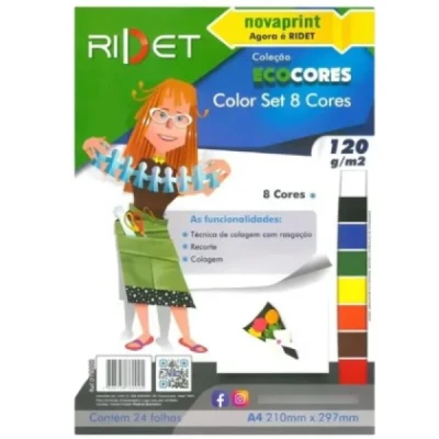 PAPEL CRIATIVO RIDET A4 120G 8 CORES C/24FLS