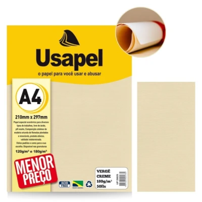 PAPEL VERGE A4 180G 50FL CREME USAPEL