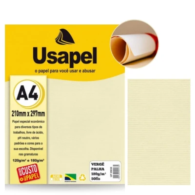 PAPEL VERGE A4 180G 50FL PALHA USAPEL