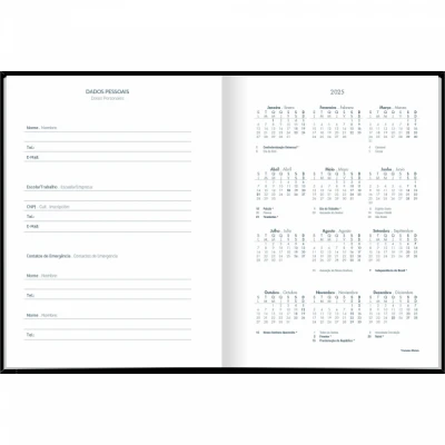 Agenda Costurada Pepper Preta 2025 - 160 fls 123x166 - Tilibra