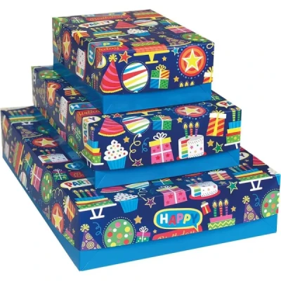 CAIXA PARA PRESENTE COM TAMPA FESTAS MD 26X19,5X7,5 SORTIDO KIT534M - CRISTINA