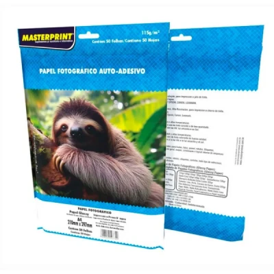PAPEL FOTO GLOSSY ADESIVO 115G A4 50F MASTERPRINT