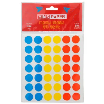 ETIQUETA BOLA 15MM C/210 COLOR YINS