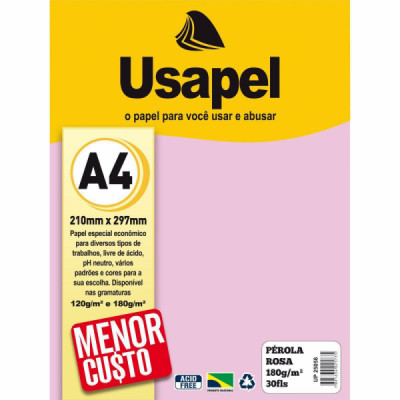 Papel A4 Perolado Usapel Rosa 180G CX/30 FOLHAS