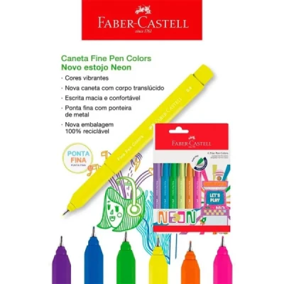 CANETA FINE PEN 0.4 KIT C/6 NEON FPB/ES6NEZF FABER-CASTELL