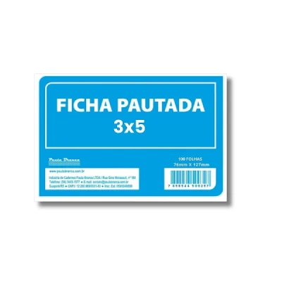 FICHA PAUTADA 3X5 127X76MM PCT/100 - PAUTA BRANCA