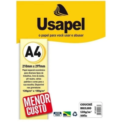 PAPEL COUCHE A4 120G 50FL BRANCO USAPEL