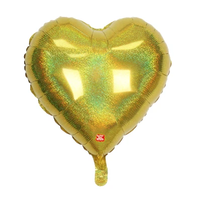 BALAO METALIZADO CORACAO 45CM DOURADO GLITTER SAO ROQUE