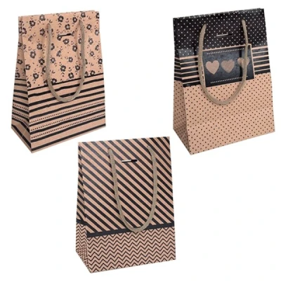 SACOLA PARA PRESENTE DECORADA KRAFT PQ 14,5X19,5X8CM  KIT-77P - CRISTINA