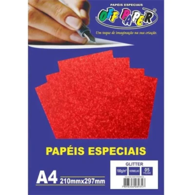 PAPEL GLITTER A4 180G VERMELHO OFFPAPER - UNID