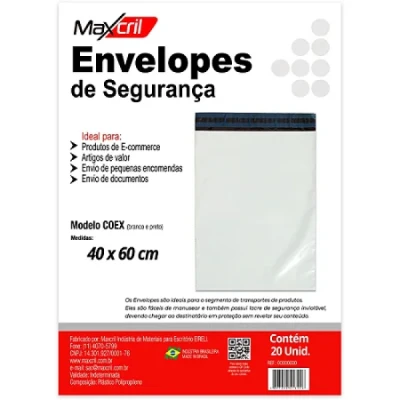 ENVELOPE DE SEGURANCA COEX BRANCO E PRETO 40X60CM UN