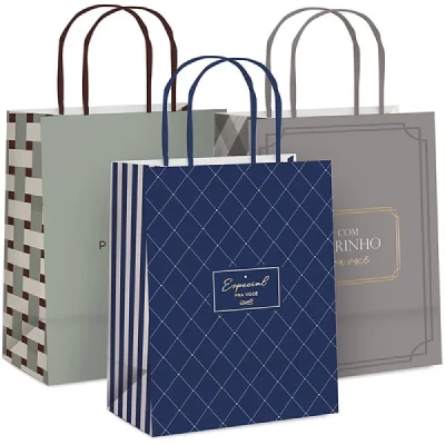 SACOLA PARA PRESENTE DECORADA CASUAL/MASC. G 32X26,5X13CM  14000740 - CROMUS