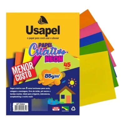 PAPEL CRIATIVO A4 COLORIDO NEON 85G C/45F 25064 USAPEL
