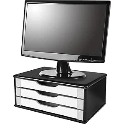 SUPORTE MONITOR 3 GAVETAS BLACK C/ BRANCO REF3338 - SOUZA