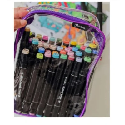 ESTOJO BOX TRANSPARENTE PVC LILAS - POLIBRAS