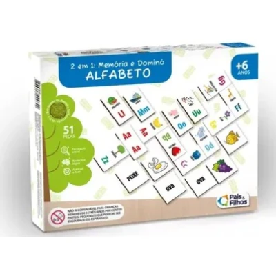 BRINQUEDO PEDAGOGICO MADEIRA ALFABETO DOMINO E MEMORIA REF2904 PAIS E FILHOS