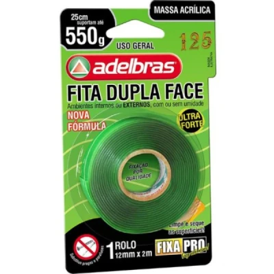FITA DUPLA FACE FIXA MASSA ACRILIC 12MMX2M 815000030  ADELBRAS