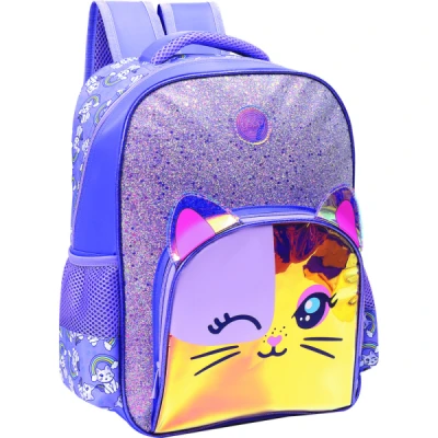 MOCHILA INFANTIL FEMININA GATINHO ROSA/ROXO MIF5370 YEPP