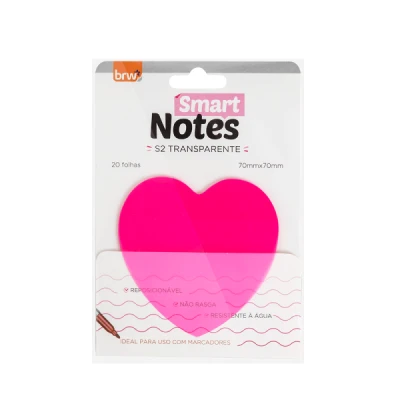 BLOCO ADESIVO SMART NOTES 70X70 40F TRANSP CORACAO ROSA BA7681 BRW