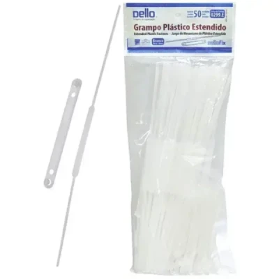 GRAMPO TRILHO PLASTICO ESTENDIDO BRANCO C/50 DELLO