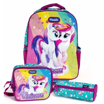 MOCHILA C/RODA UNICORNIOS G ESTOJO+LANCHEIRA KIT 123154 - MAGIC KIDS