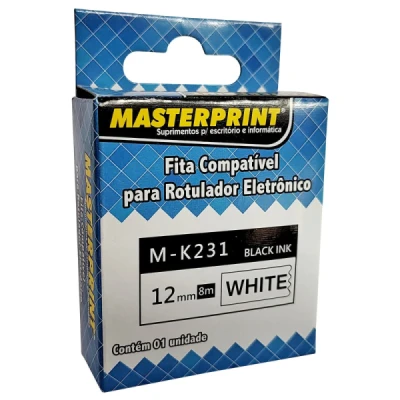 FITA PARA ROTULADOR ELETRONICO 12MMX8MTS M-K231 PRETO/BRANCO 222060008 - MASTERPRINT