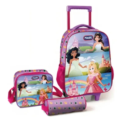 MOCHILA C/RODA PRINCESAS G ESTOJO+LANCHEIRA KIT 123192 - MAGIC KIDS