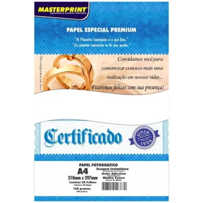 PAPEL FOTO MATE ADESIVO 108G C/20 FLS A4 MASTERPRINT