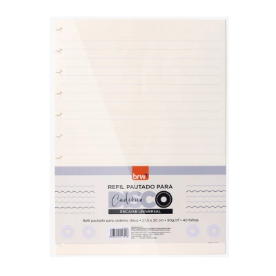REFIL CADERNO DISCO MIOLO OFF WHITE PAUTADO (272X200MM) C/40F CD1040 BRW