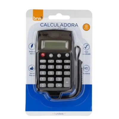 CALCULADORA 8 DIG C/CORDAO PRETA ESFUMACADA CC0010 BRW