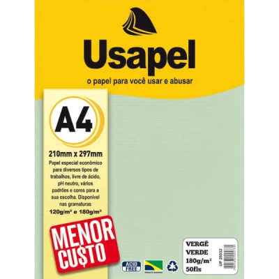 PAPEL VERGE A4 180G 50FL VERDE USAPEL