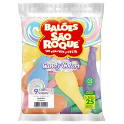 BALAO LISO 9.0 CANDY COLORS SORTIDO C/25 SAO ROQUE