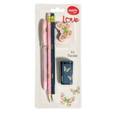 KIT ESCOLAR LOVE BORBOLETAS 5 PECAS UNIDADE 32215 - MOLIN