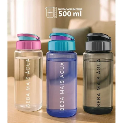 GARRAFA PLASTICA ATENAS 500ML AZUL C/MEDIDOR UNIDADE 481900004 - TIBA
